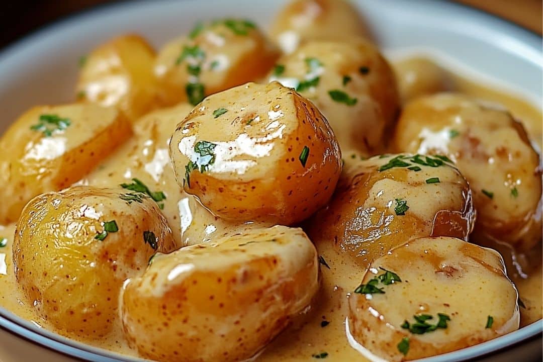 Easy Creamy Garlic Sauce Baby Potatoes recipe