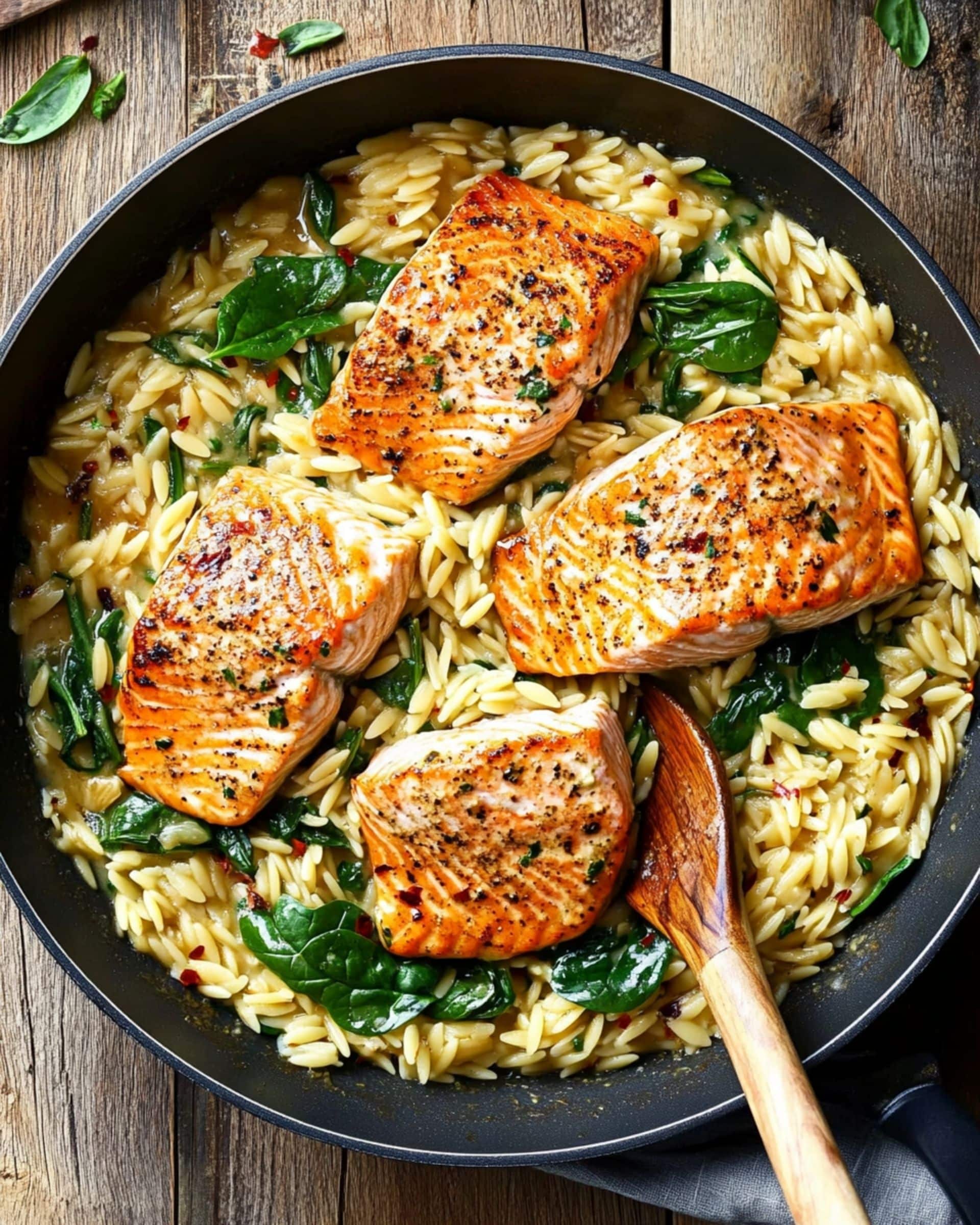 One Skillet Salmon with Lemon Orzo Recipe