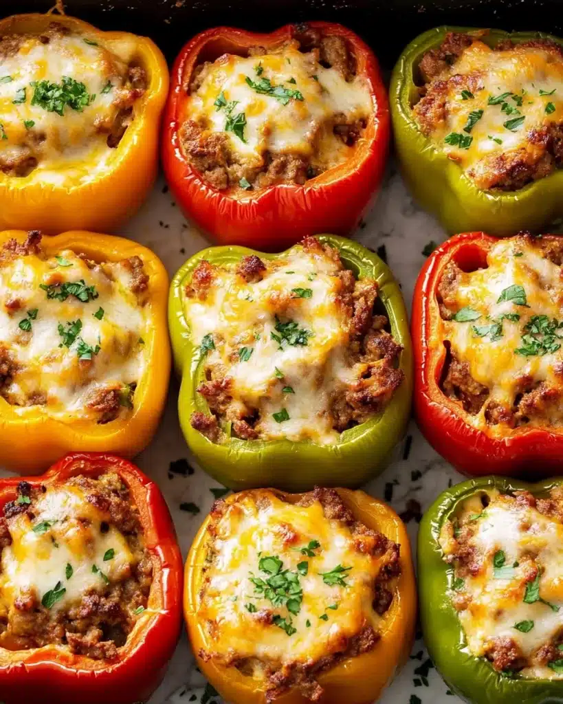 Cheesy Beef and Rice Stuffed Peppers Recipe