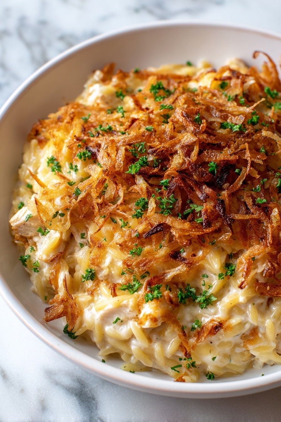 French Onion Chicken Orzo Casserole Recipe