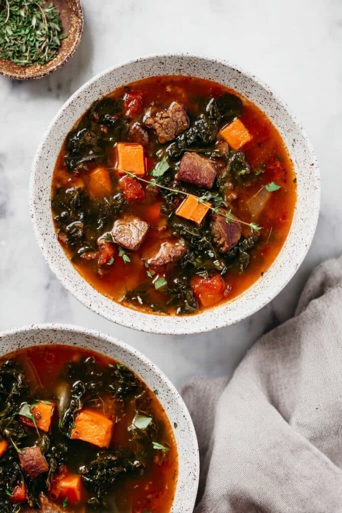 Instant Pot Sweet Potato Kale Beef Soup Recipe