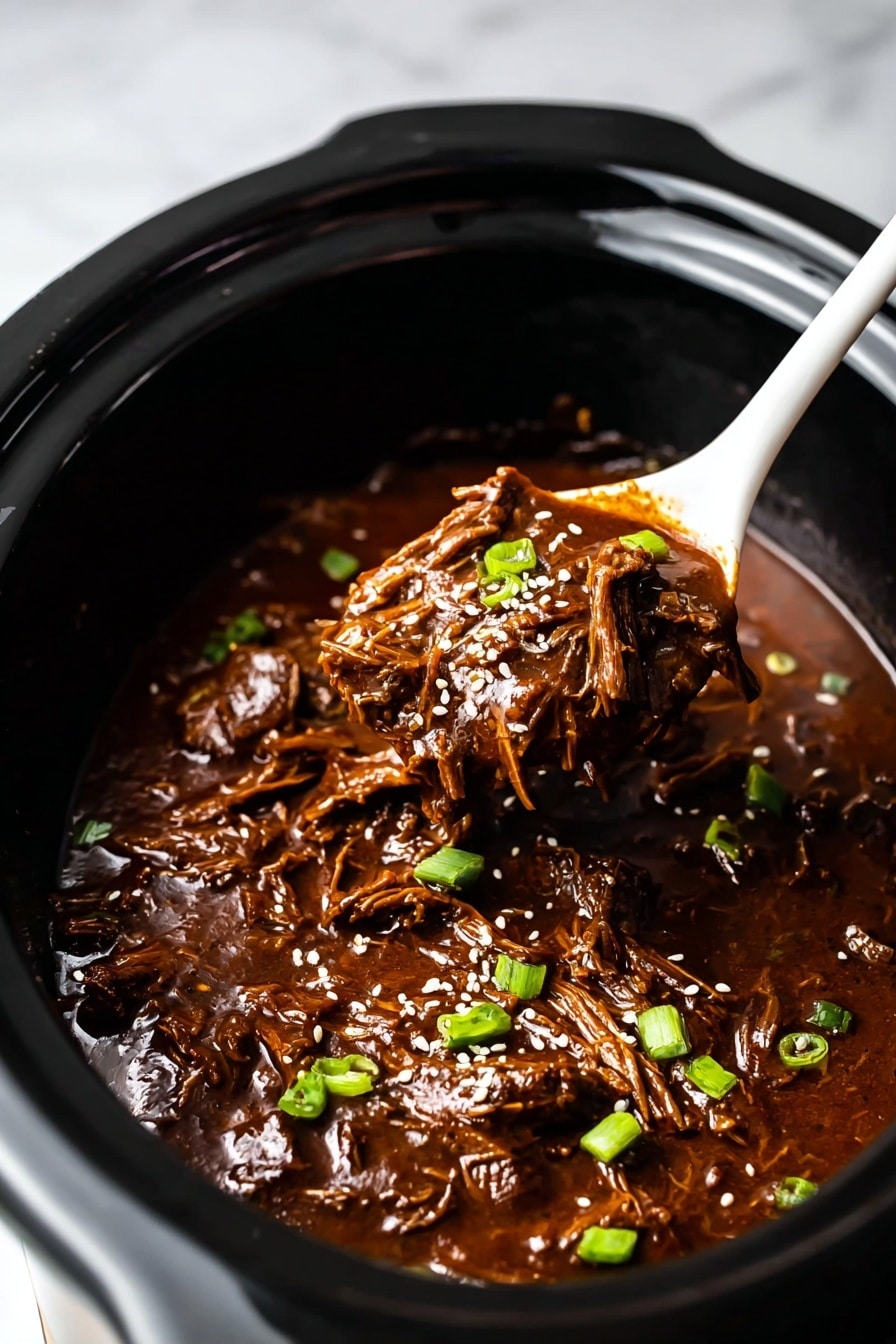 Flat lay of cubed boneless beef chuck roast, minced garlic cloves, freshly grated ginger root, whole green onions sliced into thin rings, small piles of brown sugar, a drizzle of sesame oil, a small bowl of reduced sodium soy sauce, and scattered sesame seeds, all beautifully arranged with contrasting colors and textures placed on a white marble surface, photo taken with an iphone --ar 2:3 --v 7 - Slow Cooker Korean Beef, Korean Beef recipe, Korean beef dinner, easy Korean beef, flavorful slow cooker beef