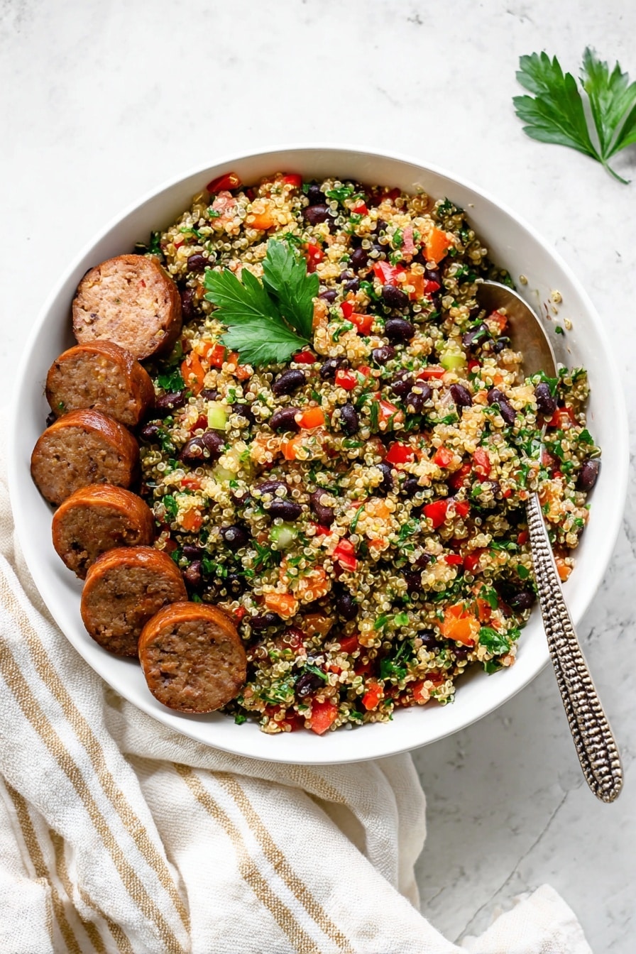 Easy Quinoa Salad with Sausages and Fresh Vegetables Recipe