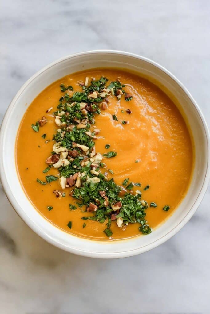 Creamy Butternut Squash Soup with Pistachios and Parsley Recipe