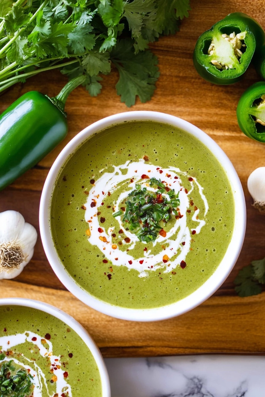 Roasted Poblano Soup with Crema and Hot Sauce Recipe