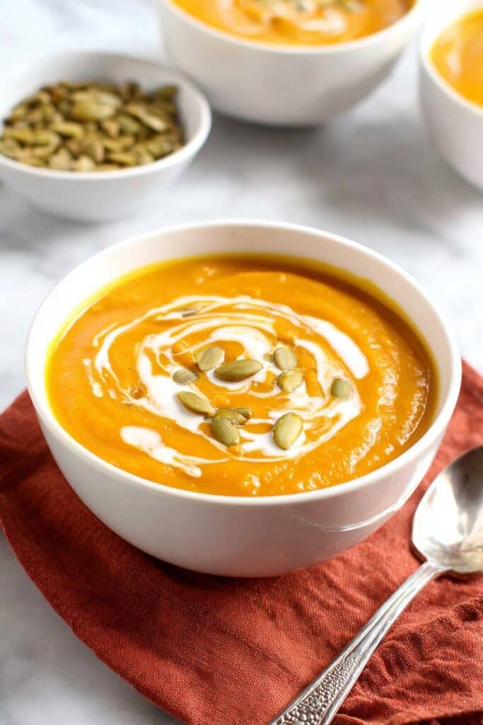 Spiced Pumpkin Soup with Coconut Cream and Toasted Pumpkin Seeds Recipe