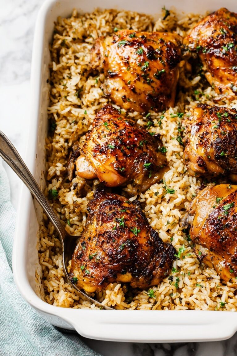 Baked Chicken Thighs with Buttery Garlic Rice Recipe