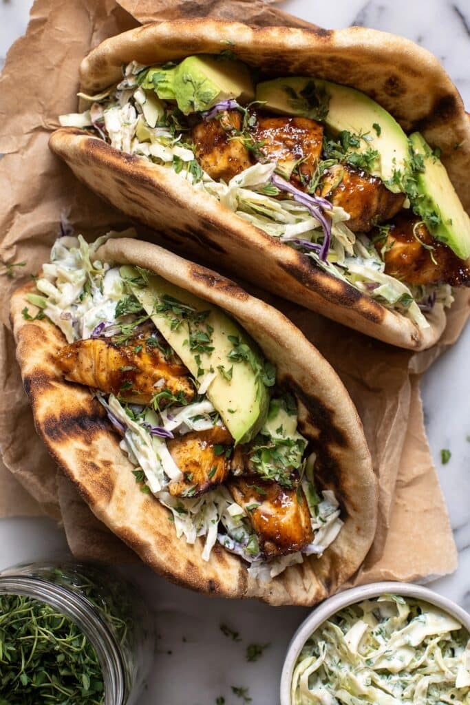 Sheet Pan Chicken Pitas with Herby Ranch Slaw Recipe