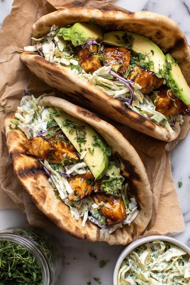 Sheet Pan Chicken Pitas with Herby Ranch Slaw Recipe