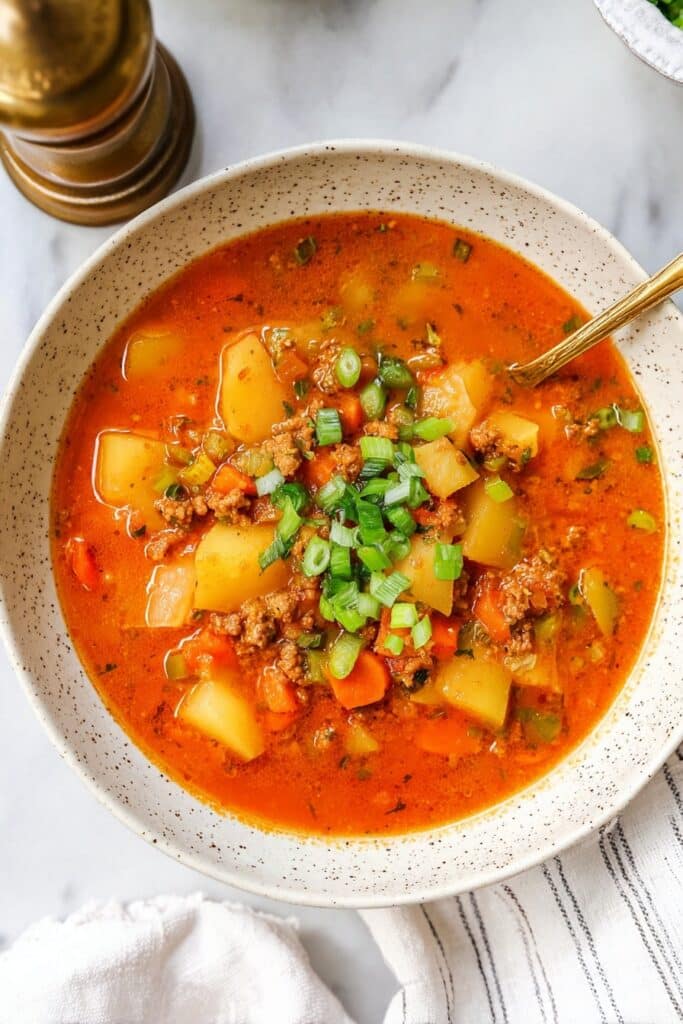 Hearty Hamburger Soup with Potatoes and Vegetables Recipe