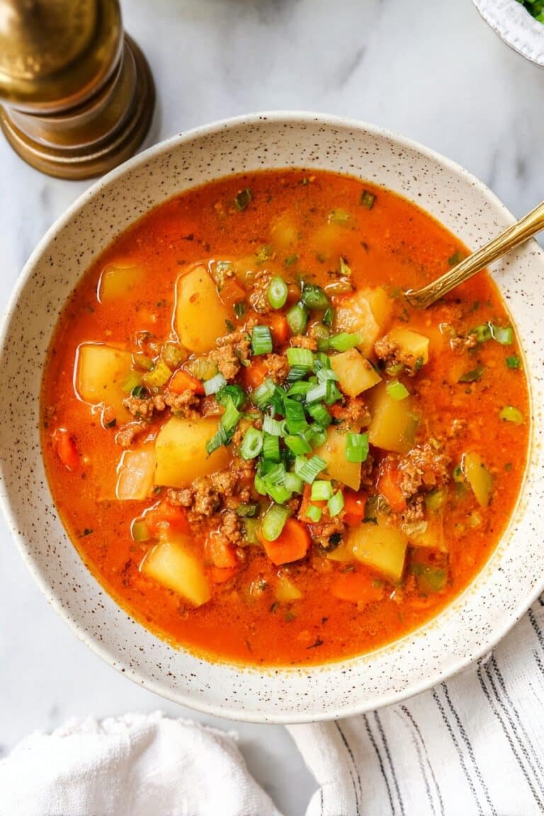 Hearty Hamburger Soup with Potatoes and Vegetables Recipe