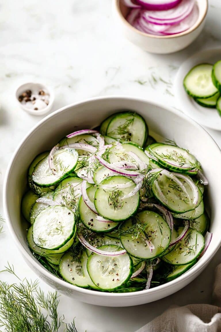 Crisp Cucumber Salad with Red Onion, Dill, and Lemon Dressing Recipe