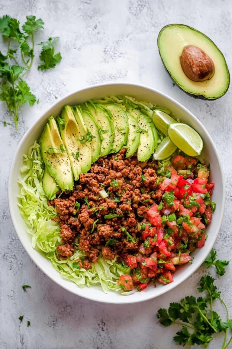 Taco Salad with Spiced Ground Beef, Fresh Salsa, and Avocado Recipe