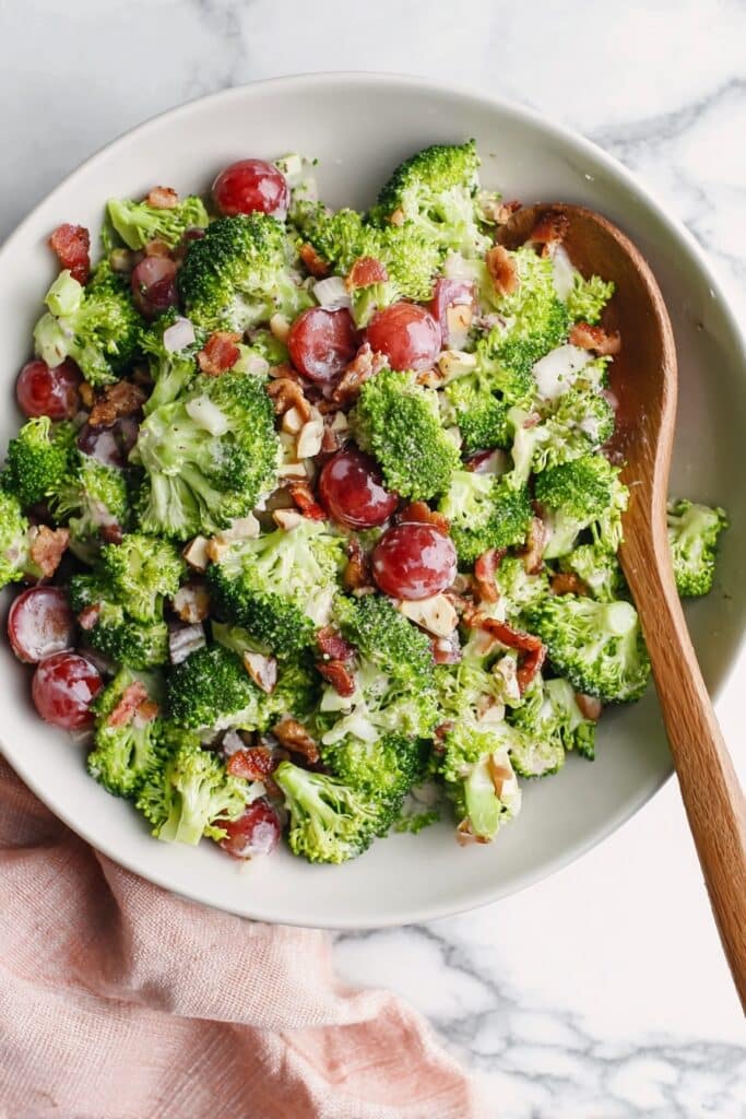 Broccoli Salad with Grapes and Bacon in a Tangy Homemade Mayo Dressing Recipe