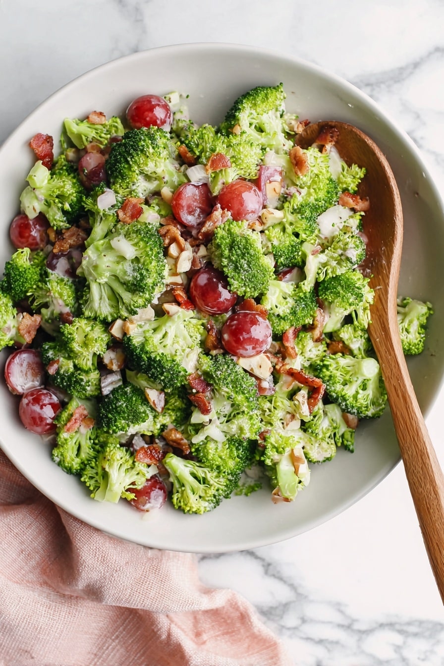 Broccoli Salad with Grapes and Bacon in a Tangy Homemade Mayo Dressing Recipe