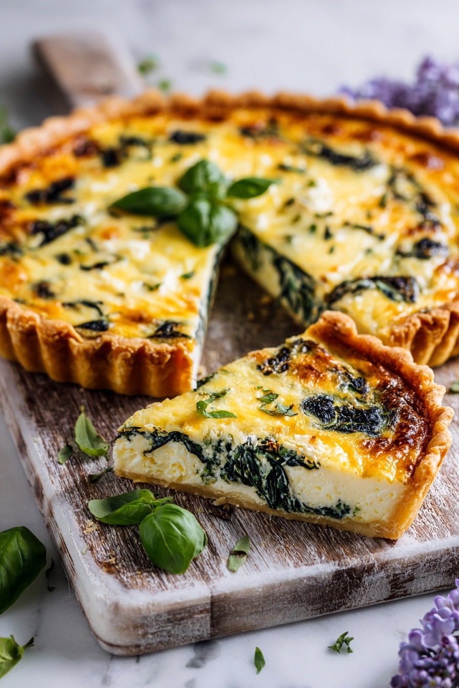A slice of pizza with a golden brown crust sits on a white marbled background. The pizza has a layer of melted white cheese covering the surface, with visible stretches of cheese pulling from the main slice. Underneath the cheese are pieces of bright green spinach leaves, small red cherry tomato halves, purple-red diced onions, chunks of white cheese, and dark purple olives. The edges of the crust are slightly thick and crispy, and the toppings are spread evenly across the slice. photo taken with an iphone --ar 2:3 --v 7 - Egg Tortilla Bake 2 Ways, breakfast baked eggs with tortillas, easy breakfast casserole, versatile brunch recipes, quick egg and cheese bake