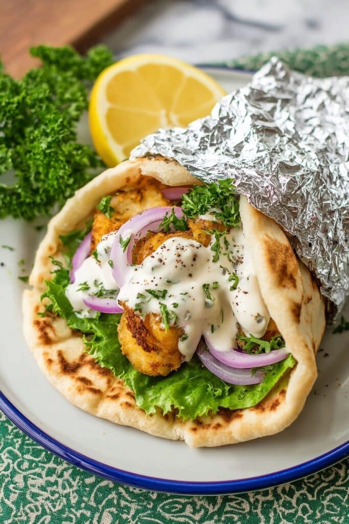 Slow Cooker Chicken Shawarma with Yogurt Sauce and Fresh Pita Recipe