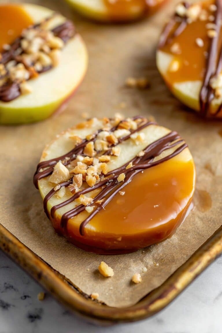 Caramel Apple Slices with Chocolate Drizzle and Nuts Recipe