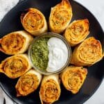 Cheesy Green Chile Antojitos with Basil Pesto Sour Cream Dipping Sauce Recipe