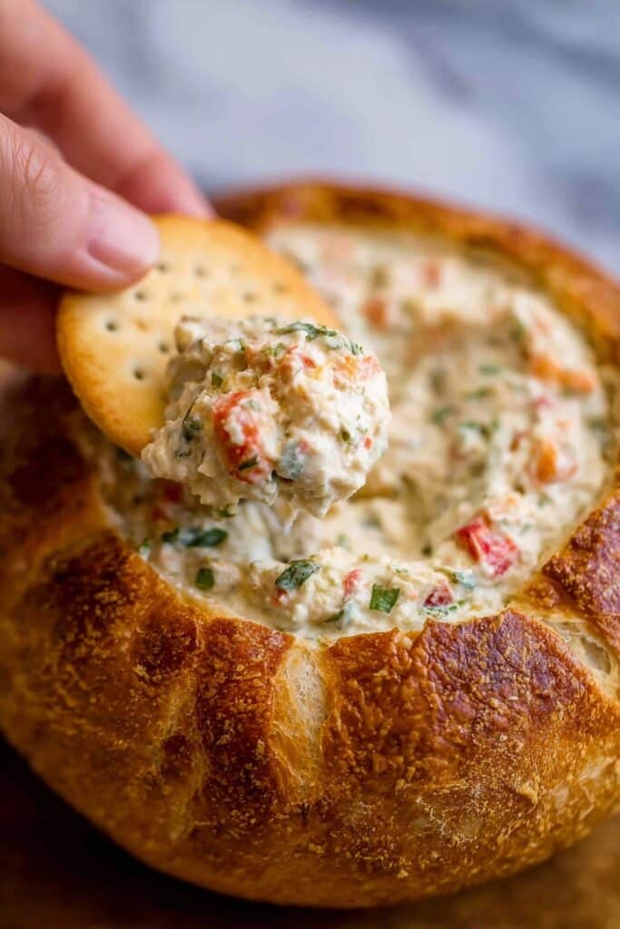 Spicy Louisiana Shrimp Dip in a Sourdough Bread Bowl Recipe