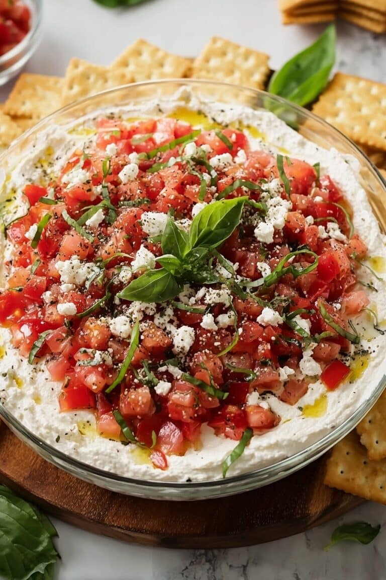 Vibrant Bruschetta Dip with Fresh Tomatoes, Basil, and Creamy Feta Recipe