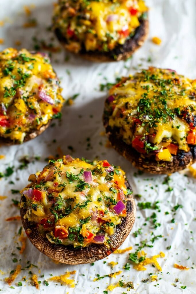 Stuffed Portobello Mushrooms with Chicken, Cheddar, and Veggies Recipe