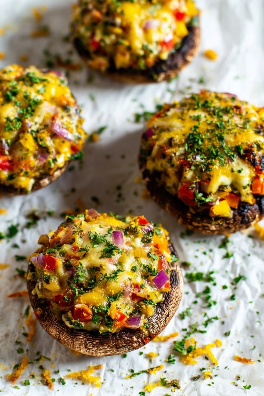 Stuffed Portobello Mushrooms with Chicken, Cheddar, and Veggies Recipe