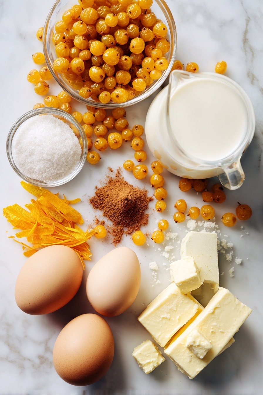 Flat lay of golden brown currants scattered next to bright orange zest strips, plump whole eggs with smooth shells, a small mound of fine granulated sugar, soft pale yellow butter cubes, a dusting of warm cinnamon and nutmeg powder, and a small pitcher of creamy whole milk, all beautifully arranged on a white marble surface, photo taken with an iphone --ar 2:3 --v 7 - Hot Cross Buns, Hot Cross Buns recipe, Easy Hot Cross Buns, Classic Hot Cross Buns, Spring Baking Hot Cross Buns