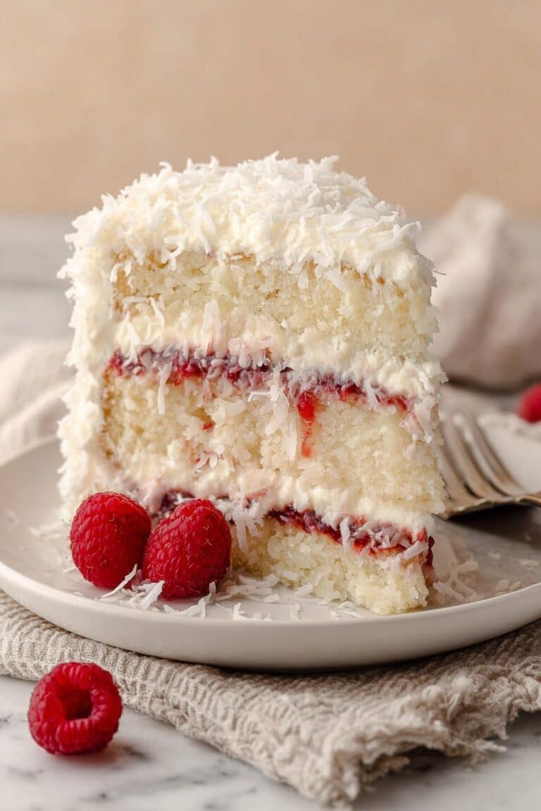 Raspberry Swirl Coconut Snowball Cake Recipe