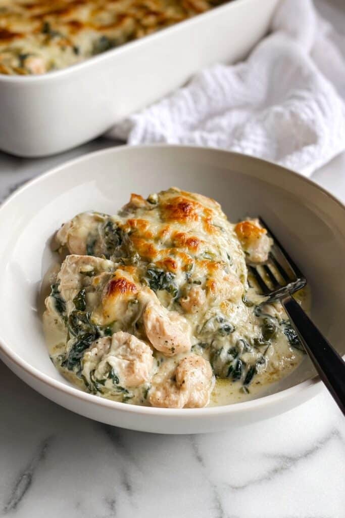 High-Protein Spinach Artichoke Chicken Casserole Recipe