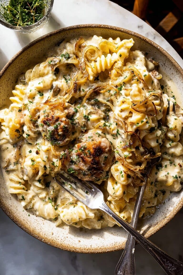 Crockpot Creamy French Onion Chicken and Orzo Recipe