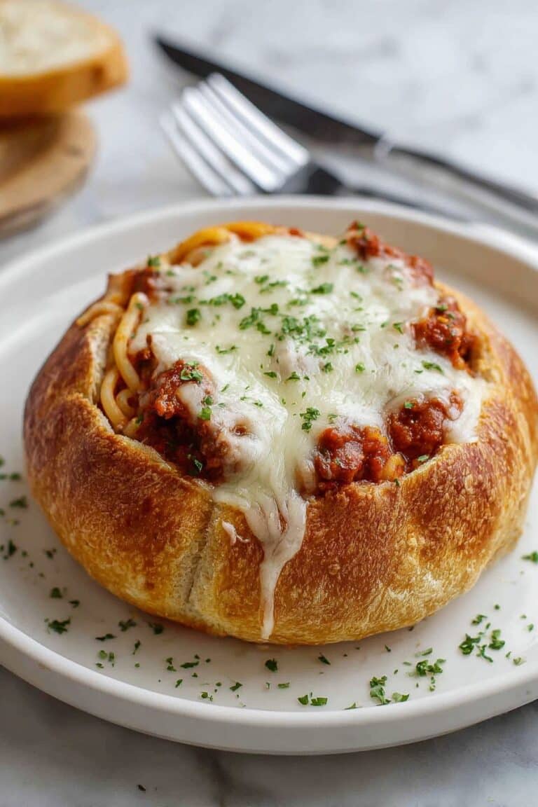 Bread Bowl Spaghetti with Garlic Butter Recipe