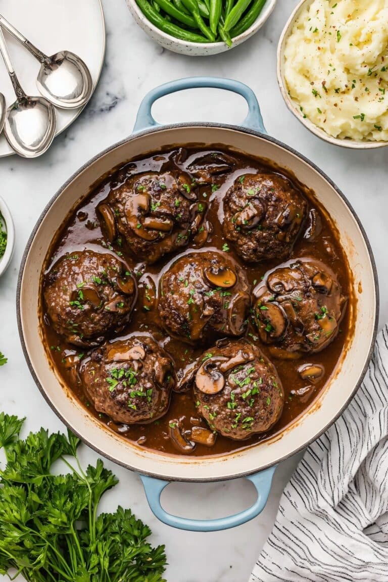 Homestyle Salisbury Steaks in Rich Mushroom Gravy Recipe