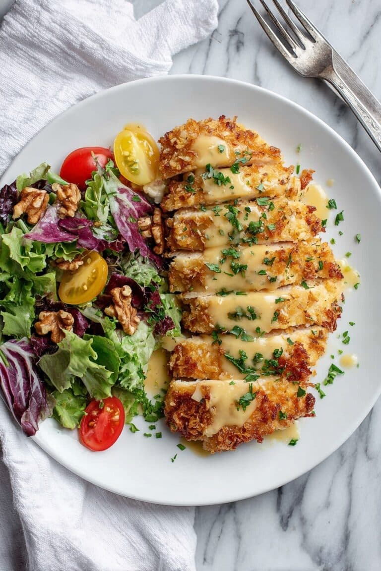 Pretzel Crusted Chicken with Cheddar Dijon Sauce Recipe
