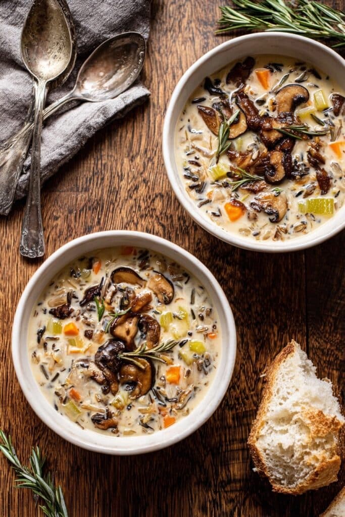 Creamy Wild Rice Chicken Soup with Roasted Mushrooms Recipe