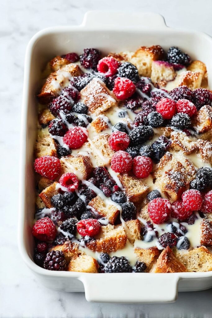 Sweet Breakfast Casserole with Croissants and Lemon Berry Glaze Recipe