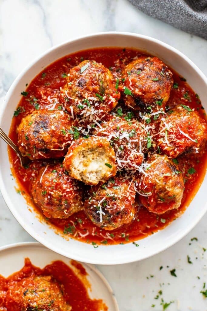 Mozzarella Stuffed Meatballs with Spaghetti in Tomato Sauce Recipe