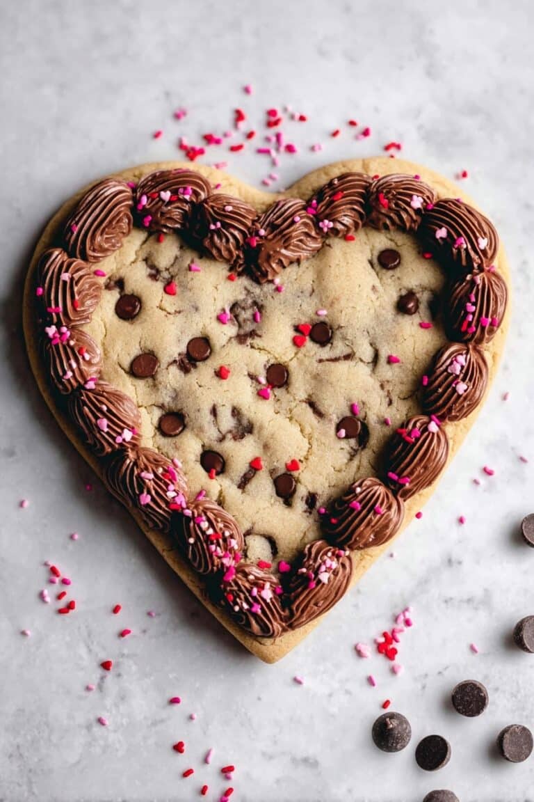 Giant Valentine’s Day Chocolate Chip Cookie with Chocolate Buttercream Frosting Recipe