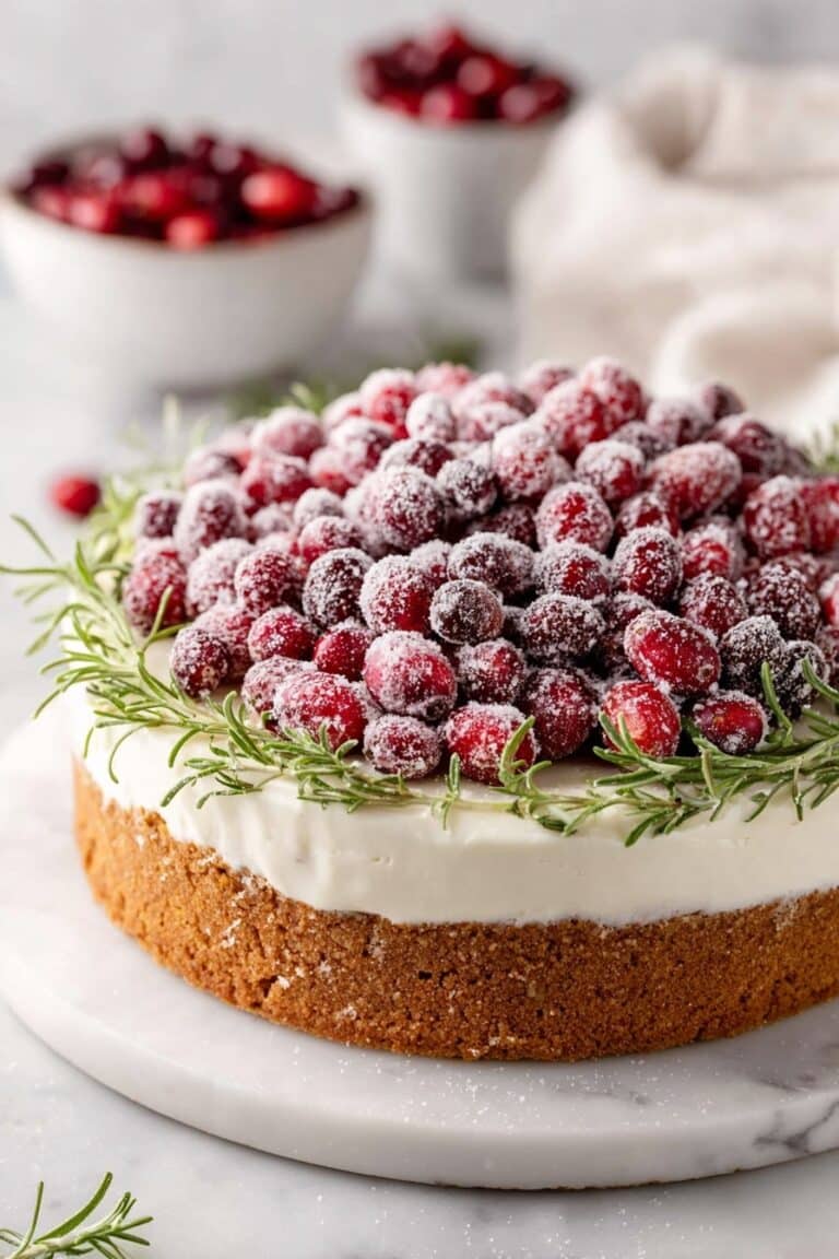 Cranberry Cheesecake with White Chocolate Mousse and Sugared Cranberries Recipe