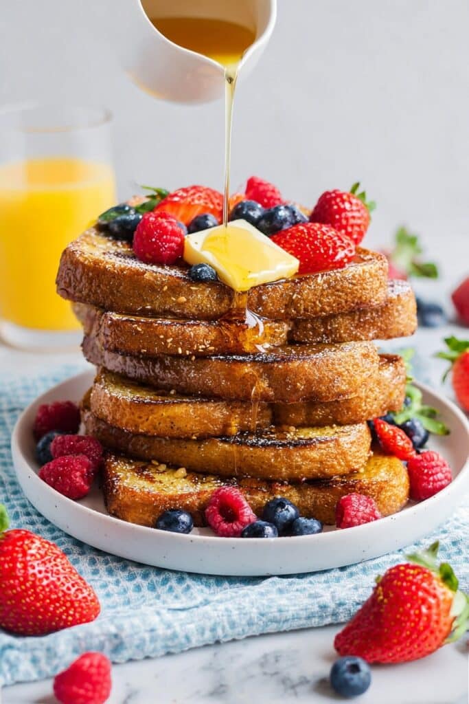 High Protein French Toast with Fresh Berries and Maple Syrup Recipe