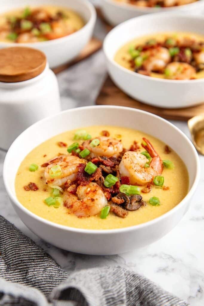 Shrimp & Cheesy Grits with Mushrooms and Bacon Recipe