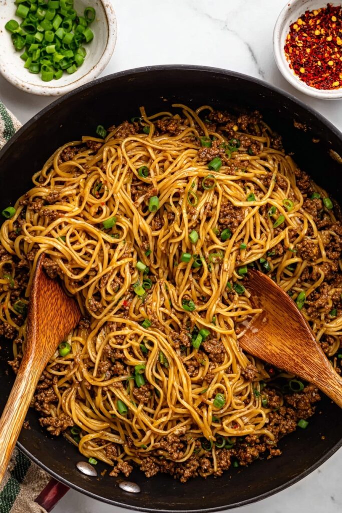 Mongolian Ground Beef and Udon Noodles Recipe