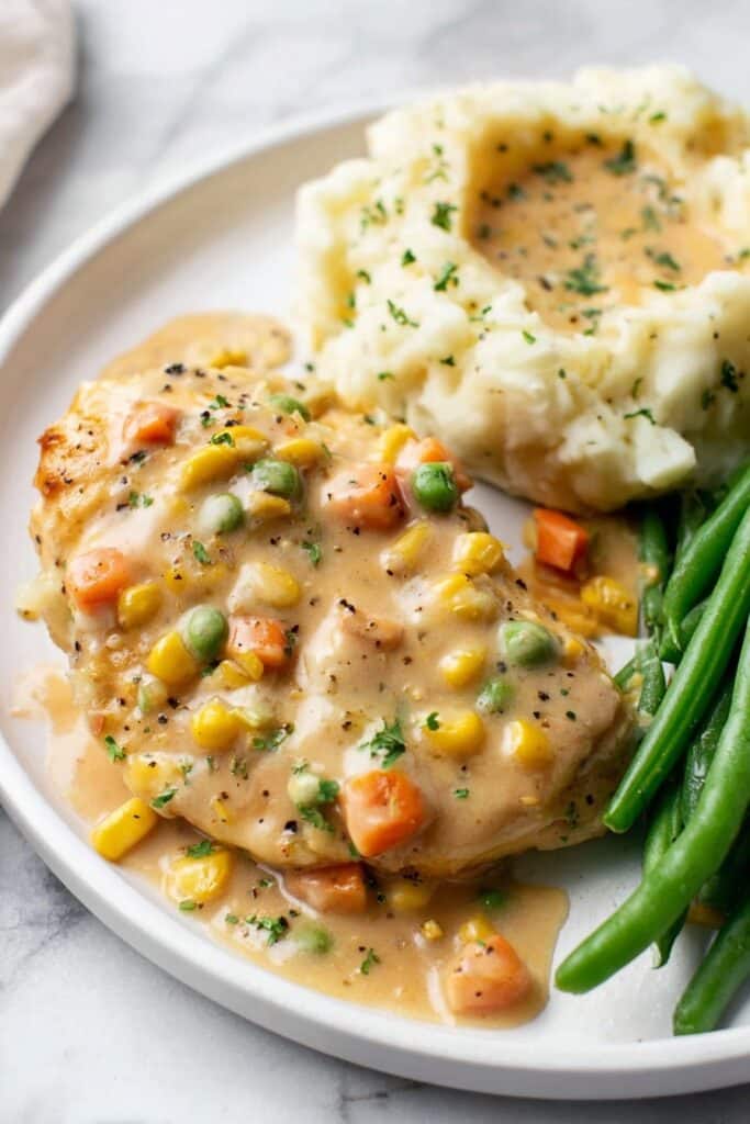 Cream of Chicken Soup with Savory Chicken and Vegetables Recipe