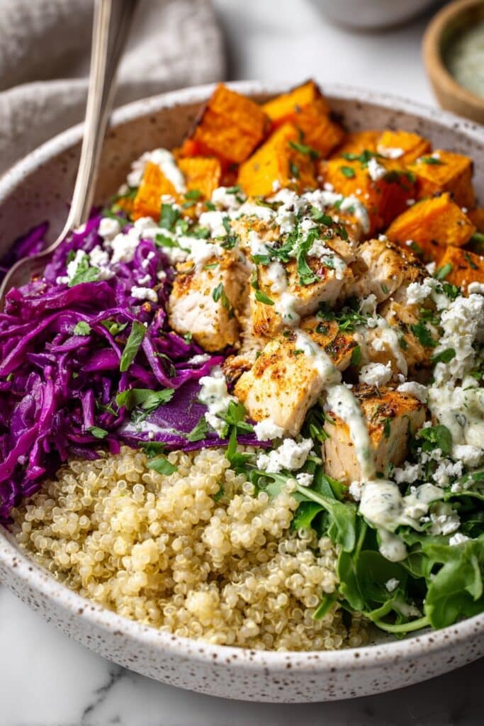 Sheet Pan Hot Honey Chicken and Veggie Glow Bowls Recipe