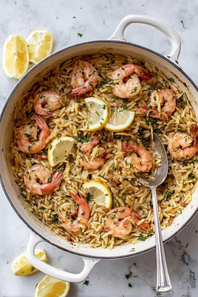 One Pot Garlic Butter Shrimp and Orzo Recipe