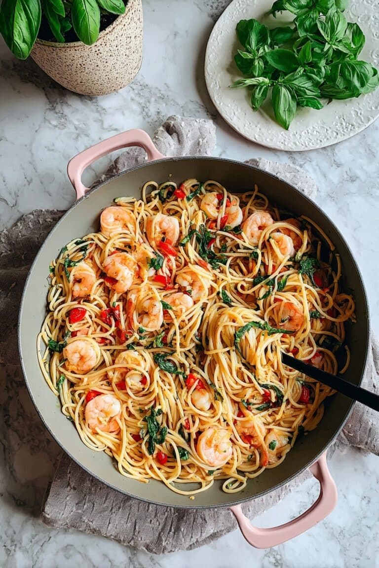 Tomato Basil Shrimp Pasta Recipe