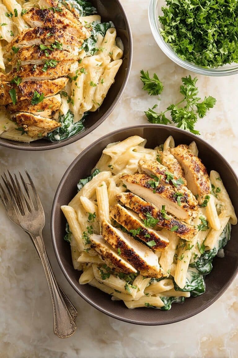Creamy Cottage Cheese Pasta with Chicken and Spinach Recipe