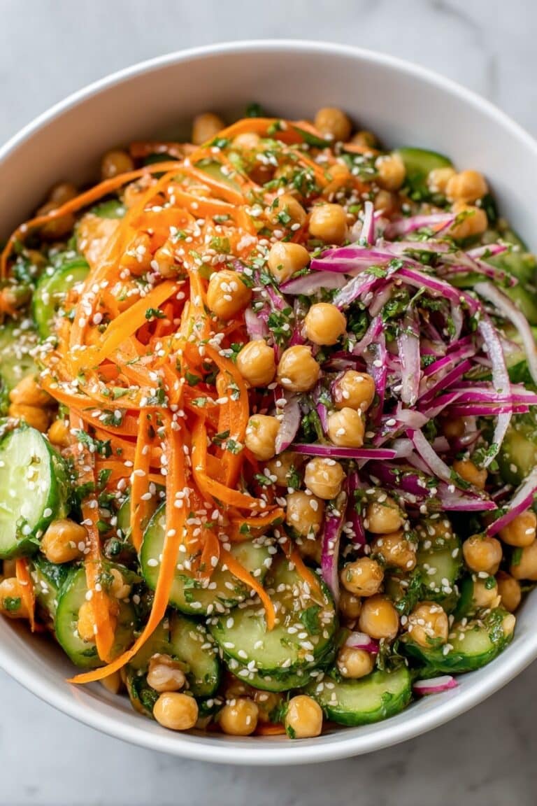 Crunchy Asian Cucumber Chickpea Slaw with Sesame Dressing Recipe