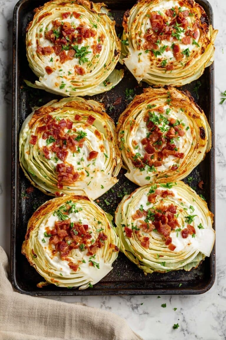 Roasted Cabbage Steaks with Bacon, Mozzarella, and Fresh Parsley Recipe