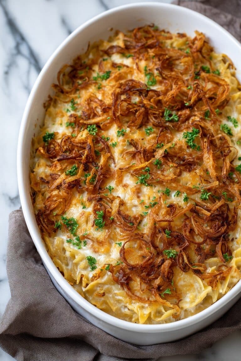 Cheesy French Onion Chicken Orzo Casserole Recipe